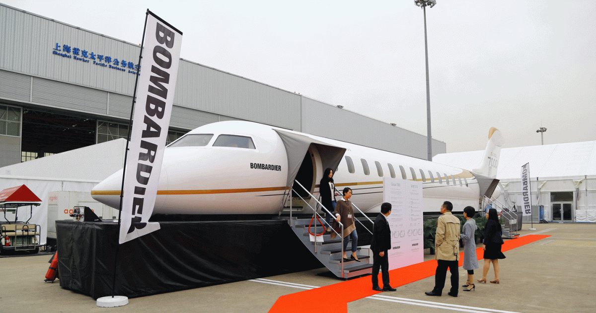 After a successful visit to Singapore, Bombardier’s Global 7000 cabin mockup traveled to Shanghai for its ABACE debut. 