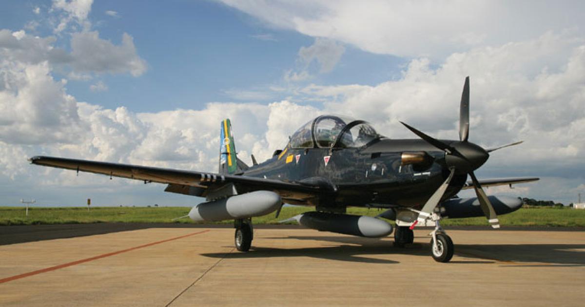 The Super Tucano has won the U.S. Air Force Light Air Support contest, but Hawker Beechcraft has gone to court to try to overturn the choice. (Photo: Sierra Nevada Corp.) 