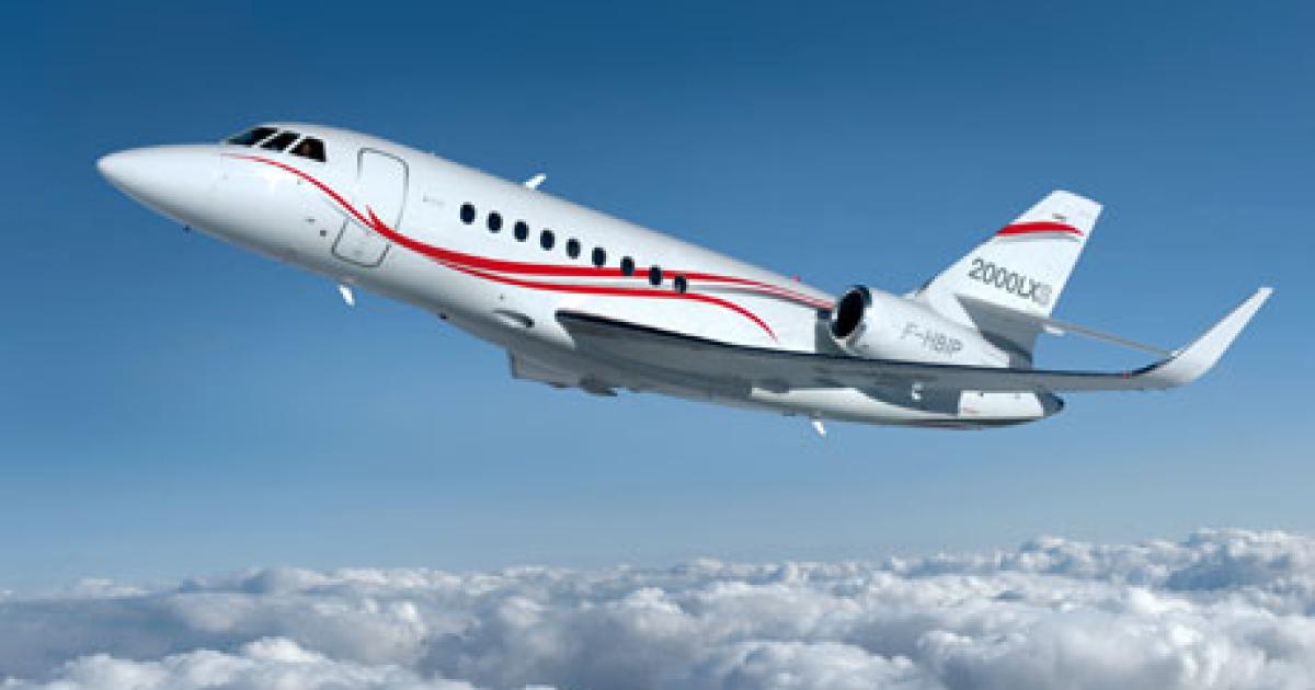 Dassault Falcon celebrated the 20th anniversary of the Falcon 2000 this week at Abu Dhabi Air Expo 2013. The original twinjet Falcon first flew in March 1993; the latest iteration, the 2000XLS, is expected to enter service next year.