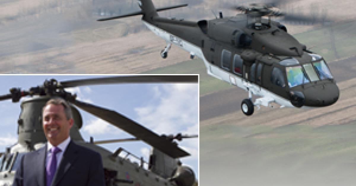 British Defence Minister Liam Fox confirmed an order for more Chinooks. (Photo: UK Ministry of Defence). Sikorsky has delivered the first S-70i versions of the Black Hawk. (Photo: Chris Pocock)