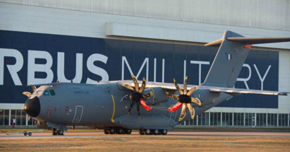 The first production A400M (MSN7) is seen outside the factory recently, in French Air Force colors. (Photo: Airbus Military)