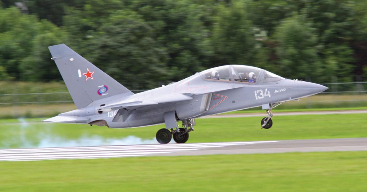The Yak-130 passed Russian state tests in 2009. A major order for 55 aircraft was received in 2011 and they are now being delivered.