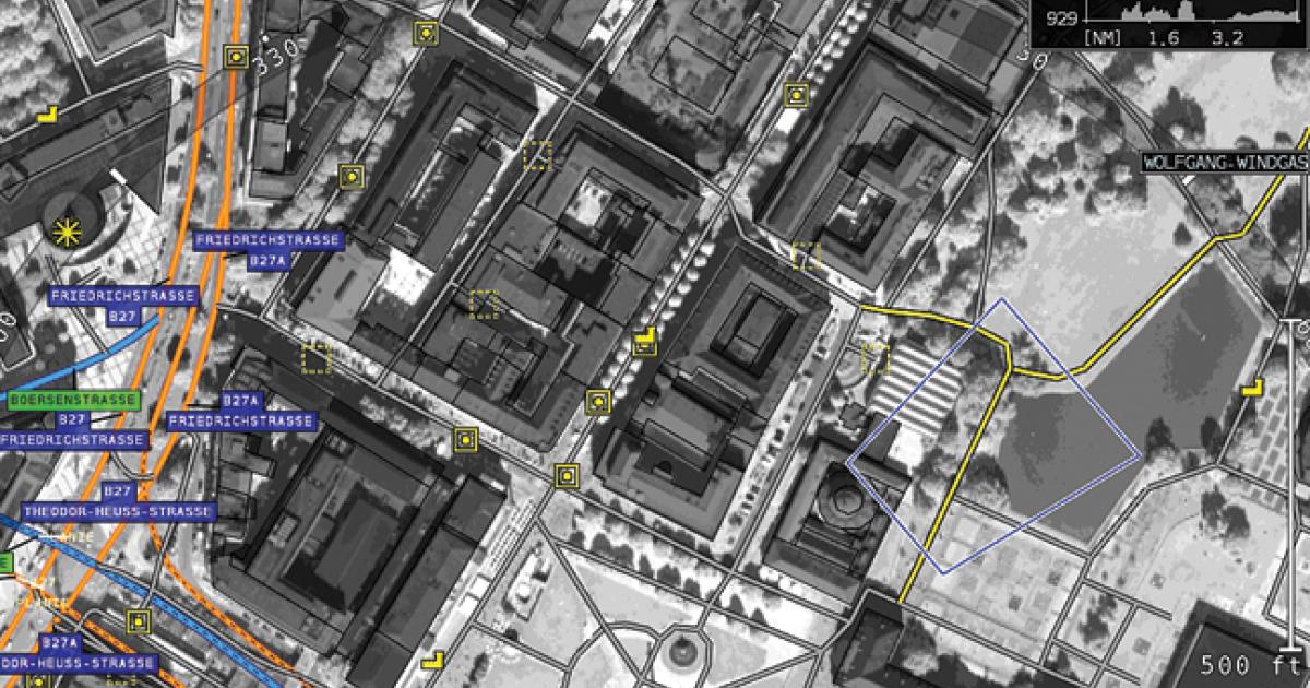 EuroAvionics’ Euronav7 moving map system can superimpose a camera footprint onto a satellite map. It features a dual-head processor unit, enabling two independent maps to be displayed simultaneously.