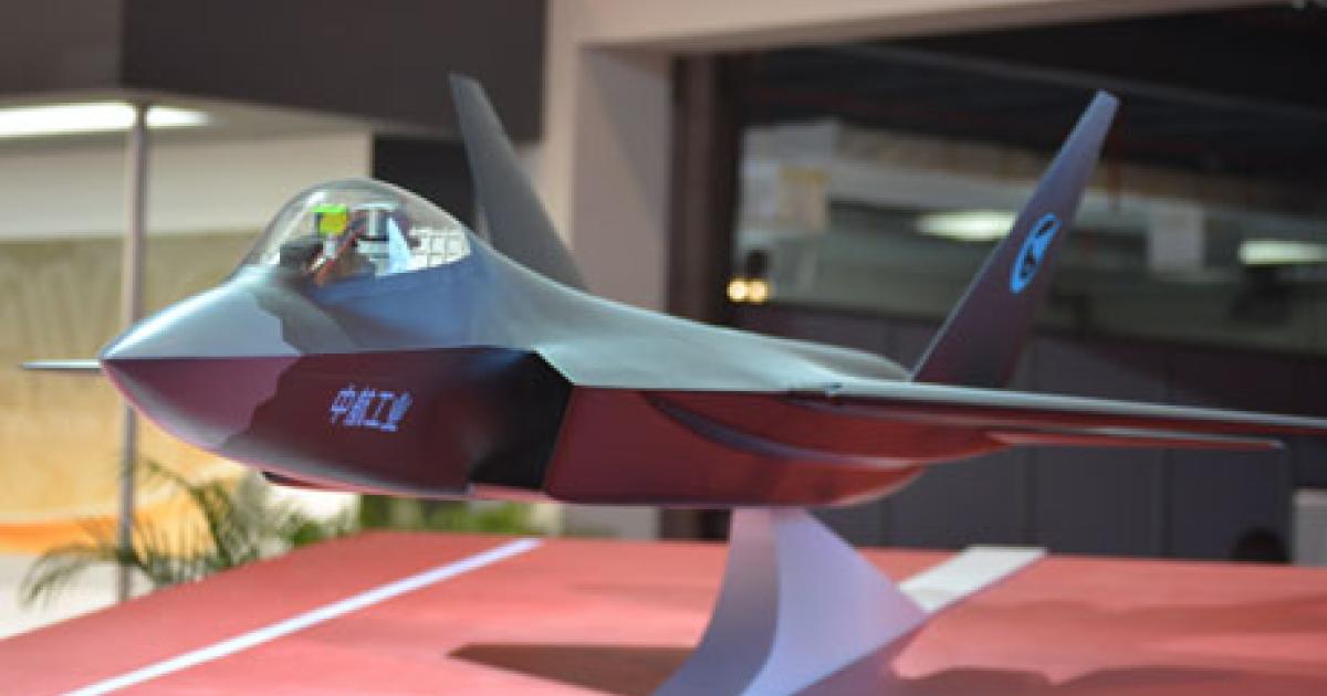 The second Chinese stealth fighter was displayed in model form at Airshow China last week. (Photo: Vladimir Karnozov) 