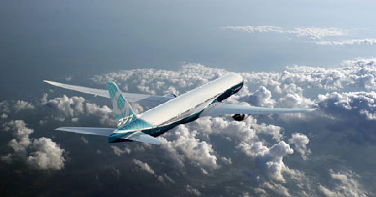 The Boeing 777X would feature all-new, composite wings and new GE engines designed to burn 10 percent less fuel than the GE90-115B consumes. (Photo: Boeing) 