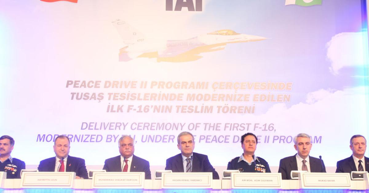 A ceremony in Turkey marked the handover of the first Pakistan Air Force F-16 to be upgraded by Turkish Aerospace Industries (TAI). (Photo: TAI) 