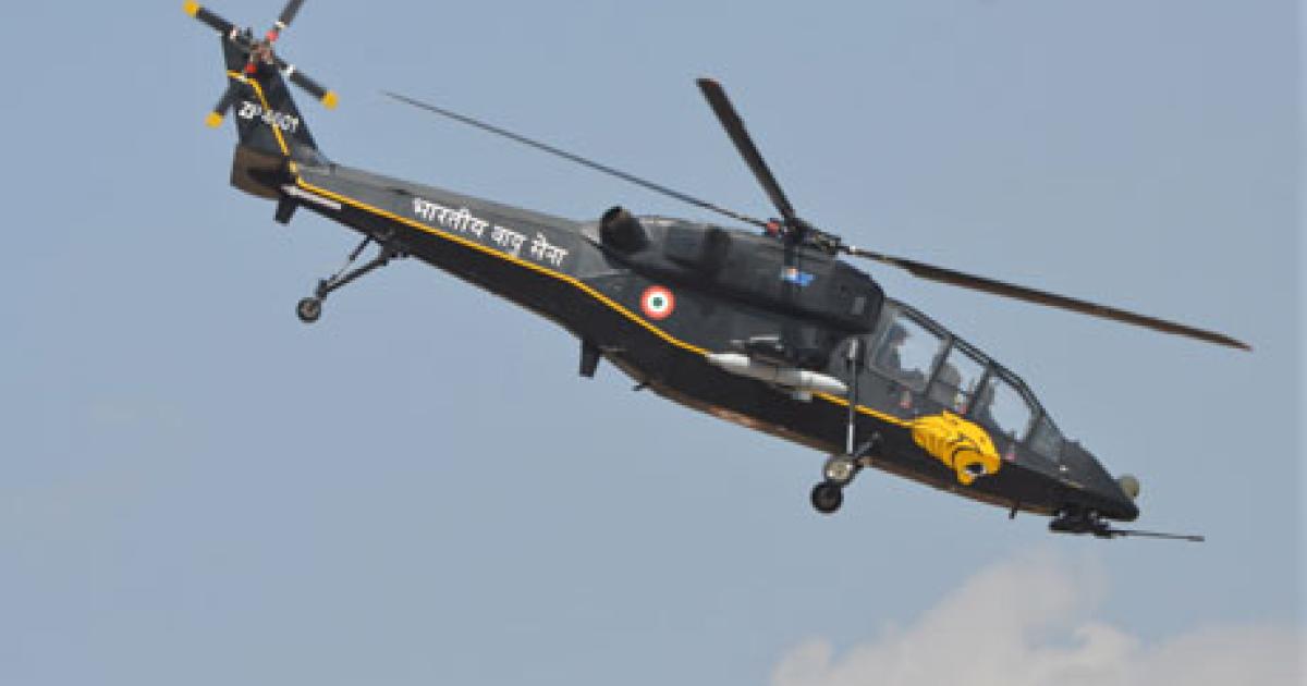 HAL’s light combat helicopter (LCH) was on display at the Aero India show.  (Photo: Vladimir Karnozov)