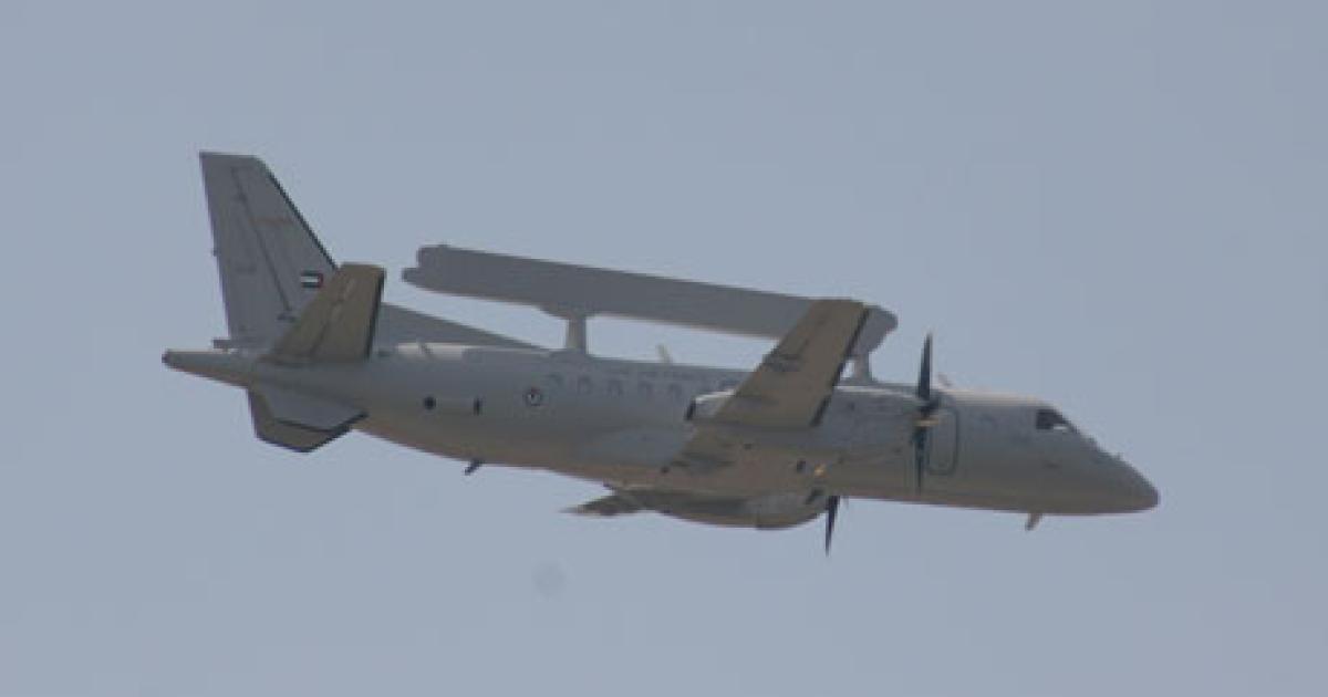 At the IDEX exhibition in Abu Dhabi, the UAE Air Force showed off its latest acquisitions, including the Saab 340AEW. (Photo: David Donald) 