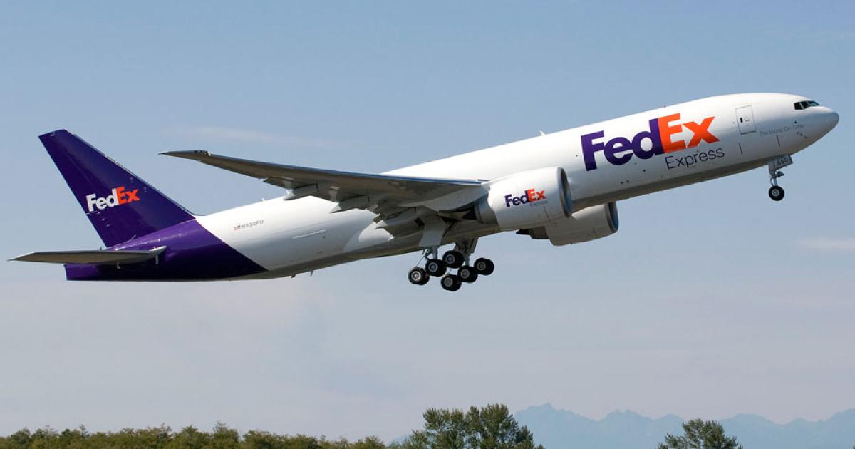 Plans call for FedEx Express Fans 1A+-equipped Boeing 777Fs to start participating in data communications tests in November. (Photo: FedEx)