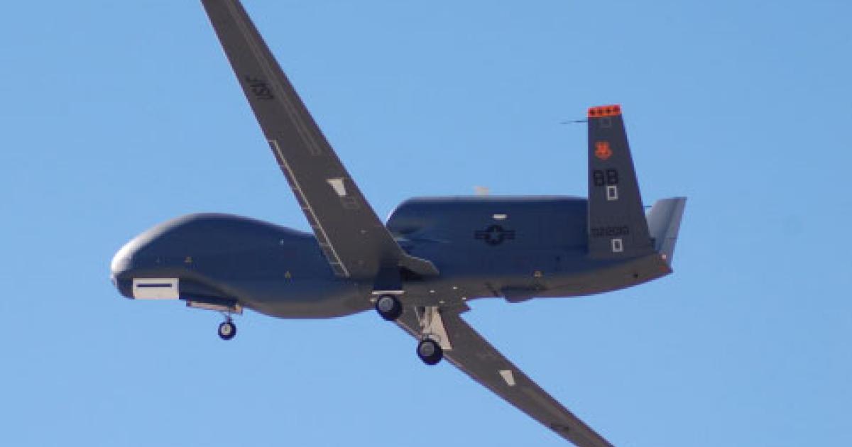 A Global Hawk takes off from Beale AFB, California, where Block 30 versions of the UAV are based. (Photo: Chris Pocock)
