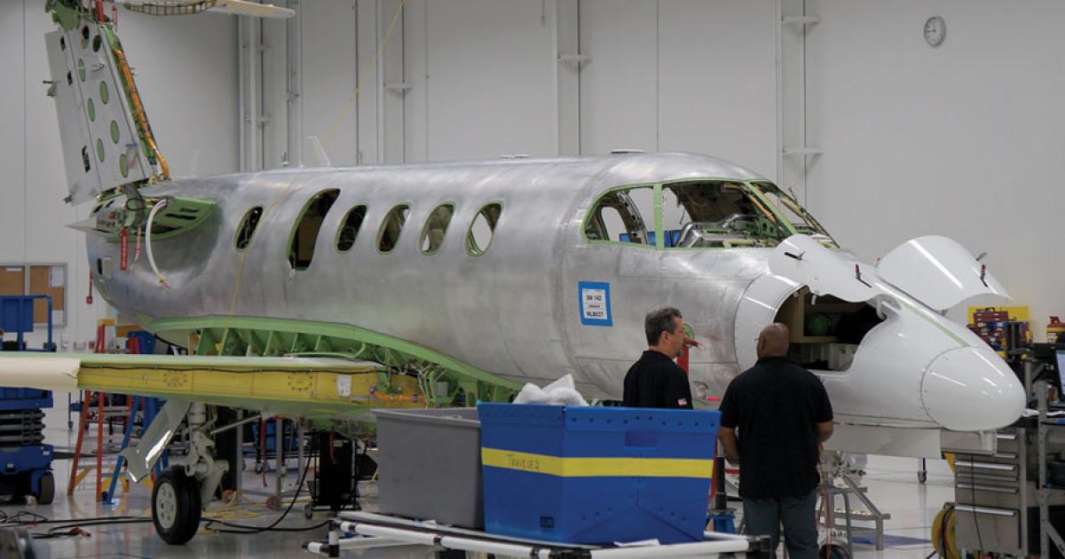 A Phenom 300 earlier this year at Embraer’s assembly facility in  Melbourne, Florida. (Photo: Chad Trautvetter)