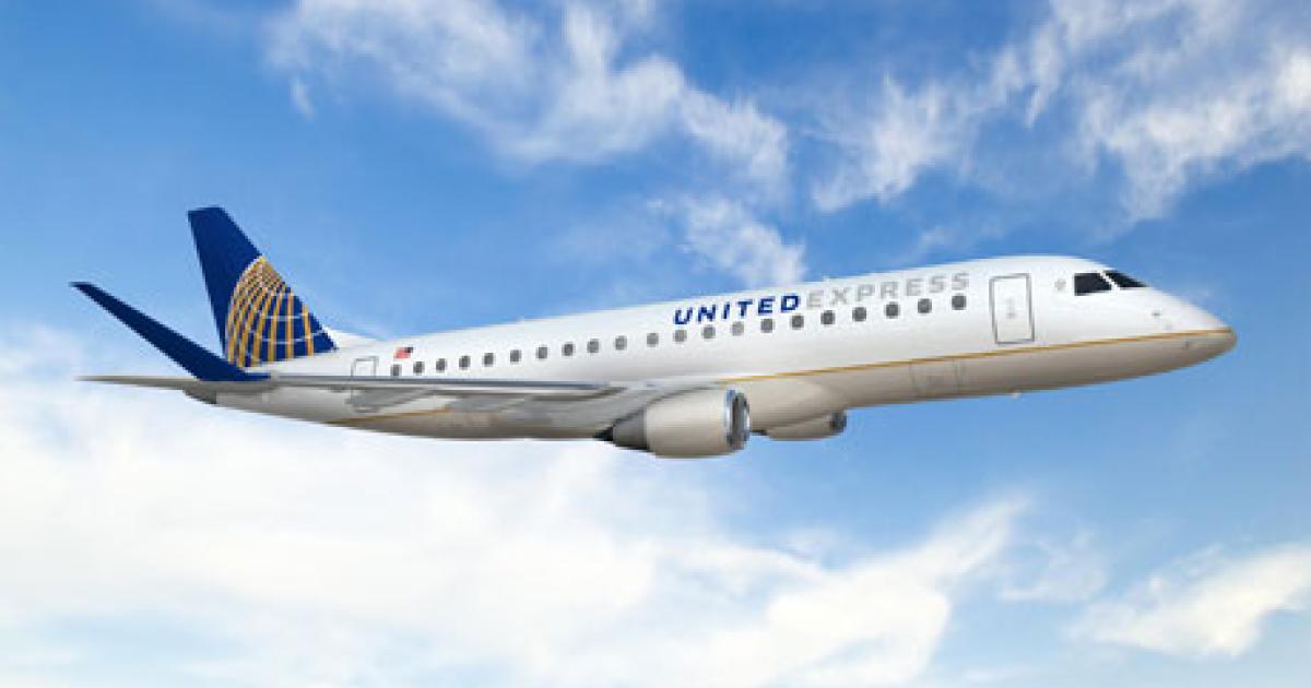 United Airlines expects the first of 30 Embraer E175s to enter service with one of its regional affiliates early next year. (Image: Embraer)