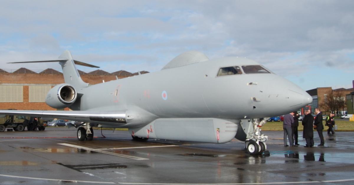 The RAF and Raytheon are lobbying to spare the Sentinel radar surveillance aircraft from British defense cuts. (Photo: Chris Pocock)