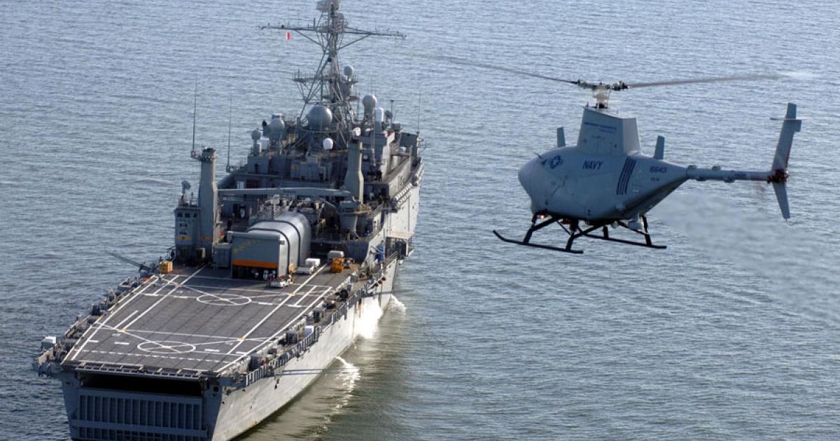 The U.S. Navy has grounded its fleet of Northrop Grumman MQ-8B Fire Scout unmanned helicopters following two recent incidents. (Photo: Department of Defense)