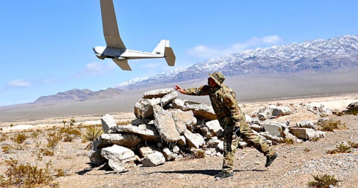 A soldier launches the battery-powered AeroVironment RQ-20A Puma AE, which has been ordered by the U.S. Army, Air Force, Marine Corps and Special Operations Command. (Photo: AeroVironment)