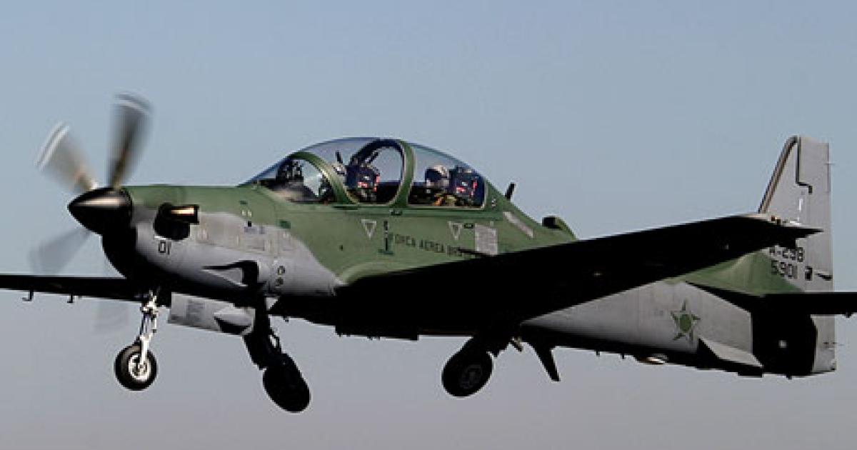 A Super Tucano of the Brazilian air force (FAB) takes off. The type has just gained its 13th customer, Senegal. (Photo: Embraer) 