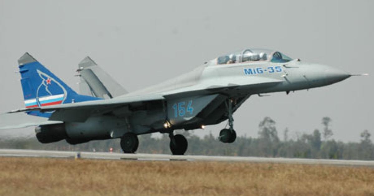 A MiG-35 prototype takes off. The maker still hopes for a MiG-35 order from India, and is upgrading the Indian MiG-29 fleet in the meantime.  (Photo: RAC MiG)