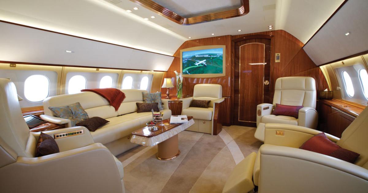 Comlux’s ACJ320 VIP interior. The company has added Airbus and Boeing refurbishments to its activities.