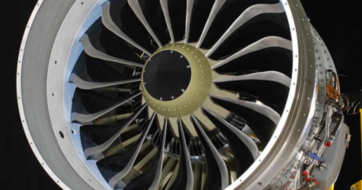 The CFM Leap’s fan blades consist mainly of composite made with a process called resin transfer molding using a 3-D carbon-fiber preform. (Photo: Snecma)