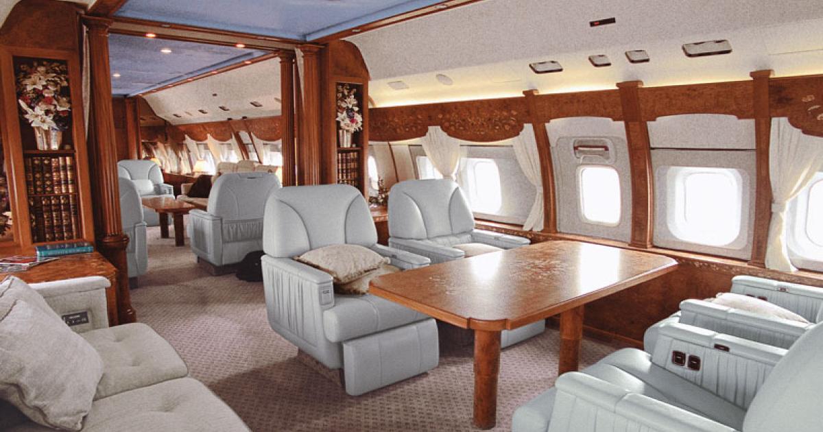 This is the cabin that ABACE visitors can view inside the Boeing Business Jet on display here in Shanghai. Built back in 1998, the jet is being offered for sale through Freestream Aircraft and in its current configuration can seat up to 18 passengers in great comfort.