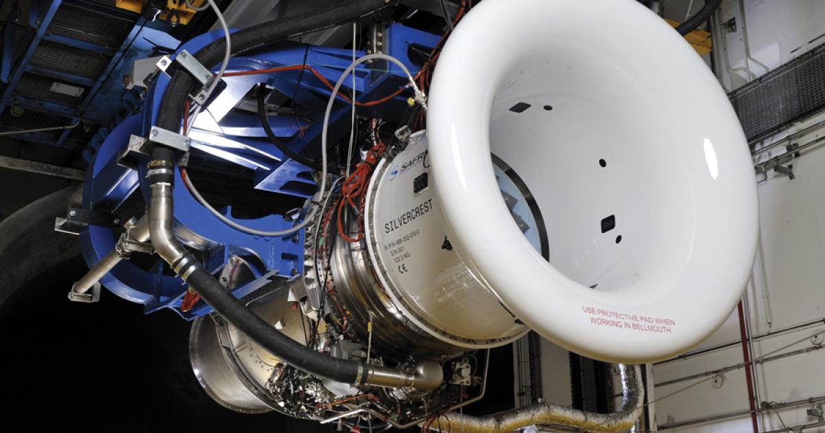 The Silvercrest turbofan, which is to power the Cessna Longitude, was run for the first time on Snecma’s testbed in Villaroche, near Paris in September.