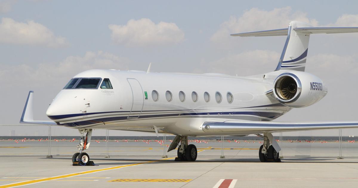 Gulfstream brought a G450 and this G550 to display on the MEBA static park. The number of Gulfstream jets in the Middle East and Africa has increased from 77 to 134 over the last nine years.