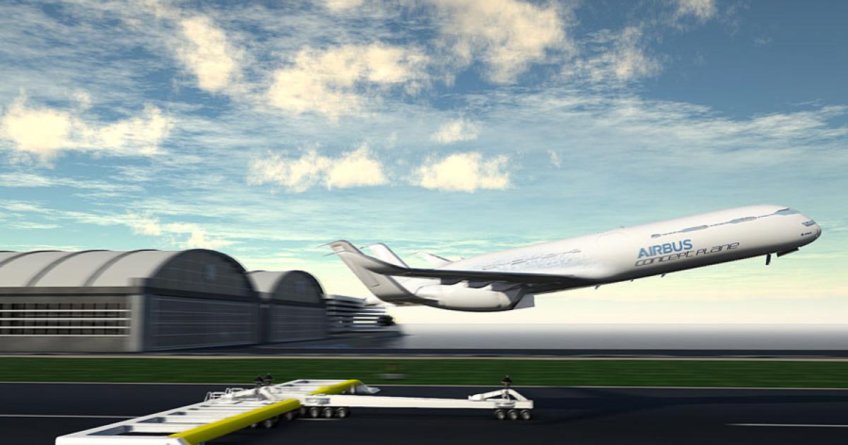 Airbus envisions assisted takeoffs and steeper climbs from airports in its 2050 vision for aviation. (Photo: Airbus)
