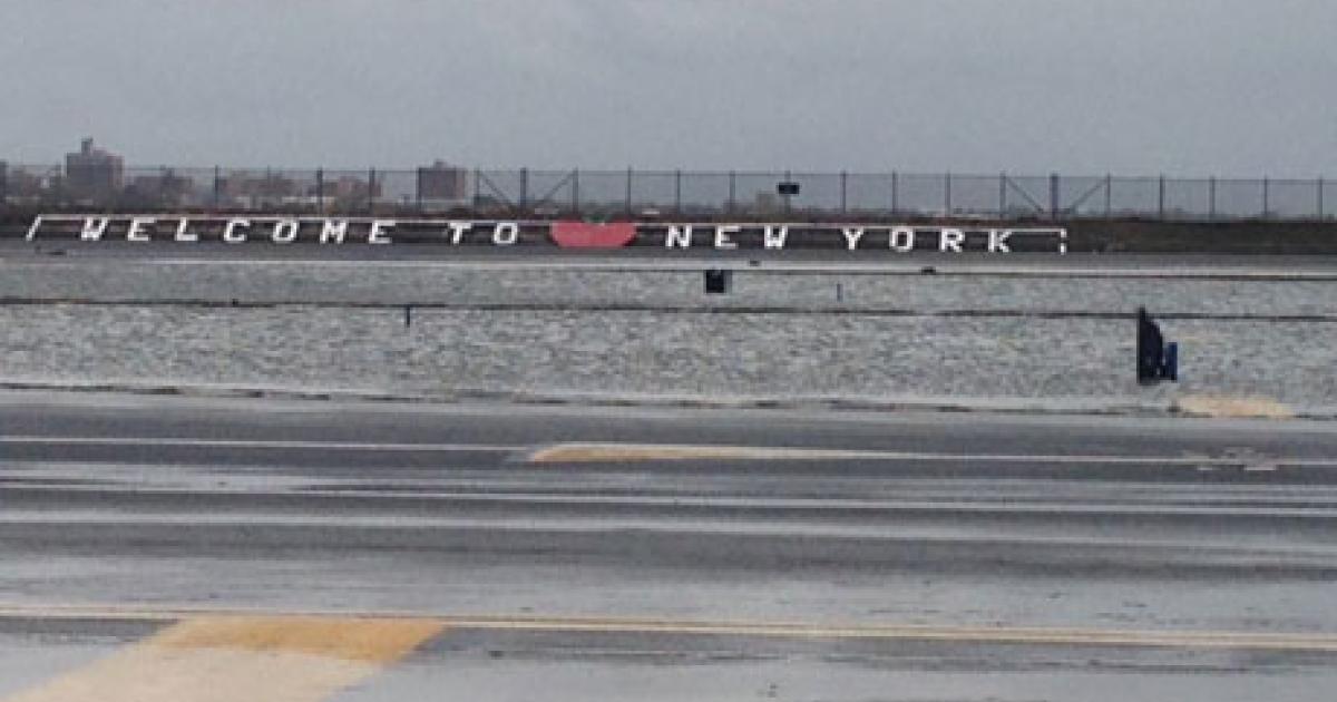 Floodwater encroaches on a runway at New York La Guardia Airport in the aftermath of Hurricane Sandy. (Photo: JetBlue Airways) 