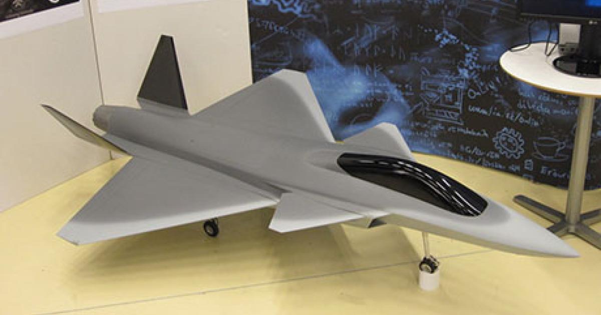 Saab’s generic future fighter (GFF) concept was displayed at the IDEF 13 defense fair in Istanbul, Turkey. (Photo: David Donald)