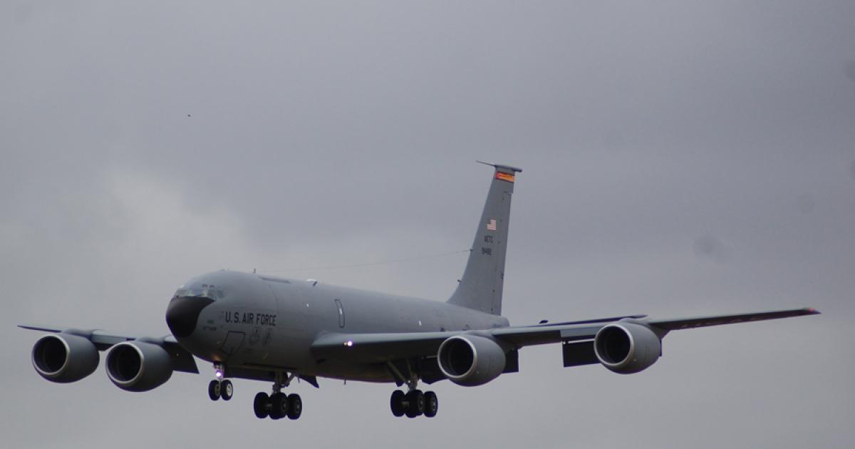With a new modification, CFM56s powering U.S. Air Force KC-135Rs and U.S. Navy E-6Bs will burn less fuel and require less maintenance than the older CFM56-2s currently powering the aircraft.  (Photo: Chris Pocock)