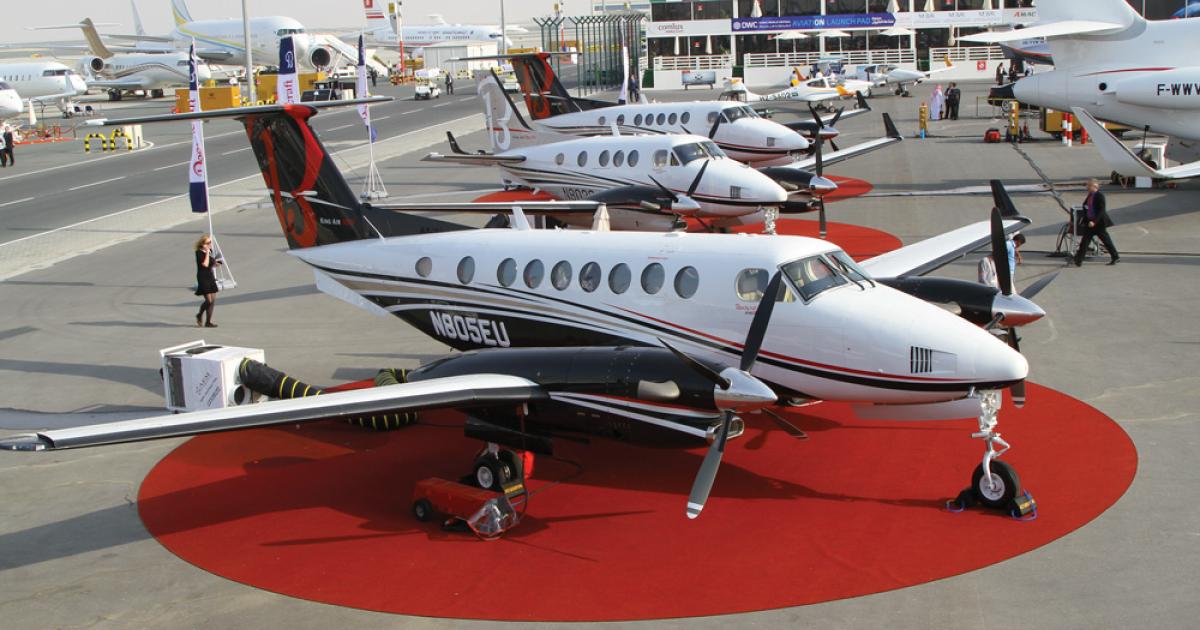 Hawker Beechcraft is promoting special-missions roles for King Airs and brought three to MEBA 2012: a 350i, C90GTx and 250.