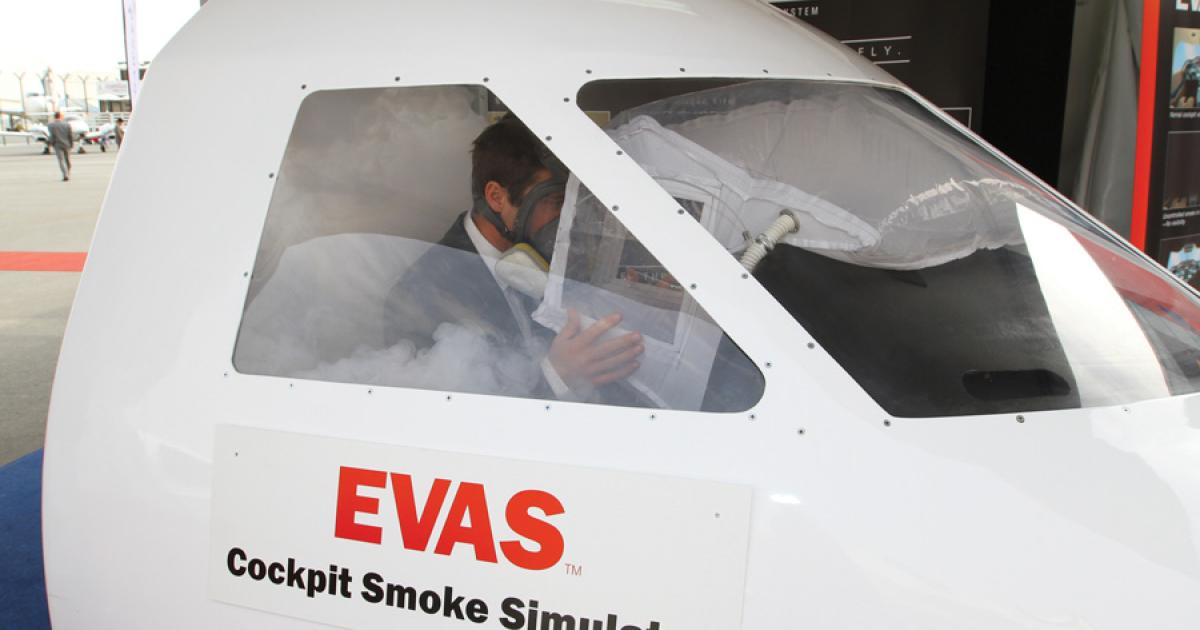 VisionSafe’s emergency vision assurance system can help pilots see in a smoke-filled cockpit. When inflated, it forms a clear, smoke-free channel to the windscreen.
