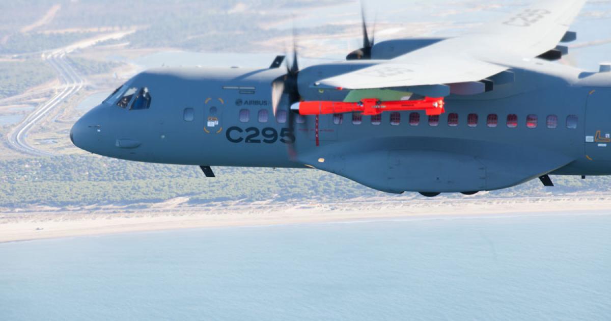 Airbus Military has flown a C295 carrying MBDA Marte Mk 2 anti-ship missiles on underwing hard points. (Photo: Airbus Military)
