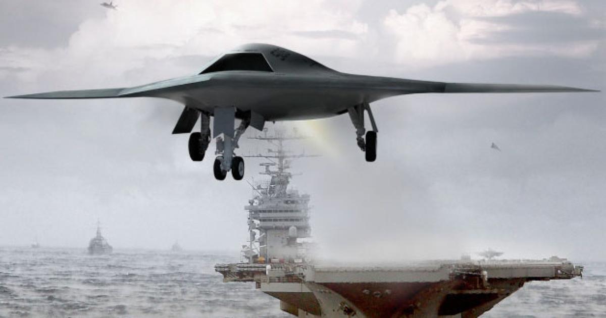 In this artist’s impression, an unmanned X-47B takes off from an aircraft carrier. The U.S. Navy is testing operations software on the USS Harry S. Truman, ahead of next year’s flight trials. (Image: Northrop Grumman)