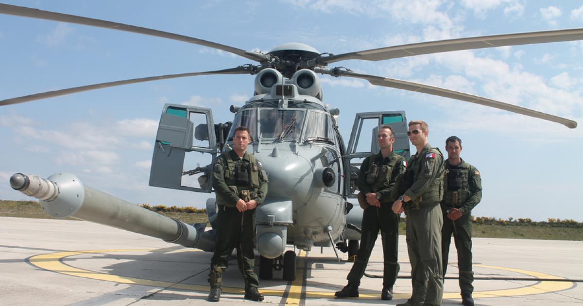 Aircrew from EH01.067 with one of the squadron’s EC725 Caracel helicopters. (Photo: Chris Pocock)