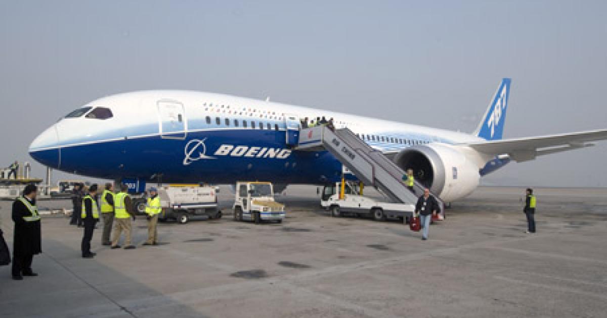 Boeing launched its six-month-long “Dream Tour” of the 787 in Beijing on December 4, 2011. More than a year later the airplane has yet to gain Chinese certification. (Photo: Boeing) 