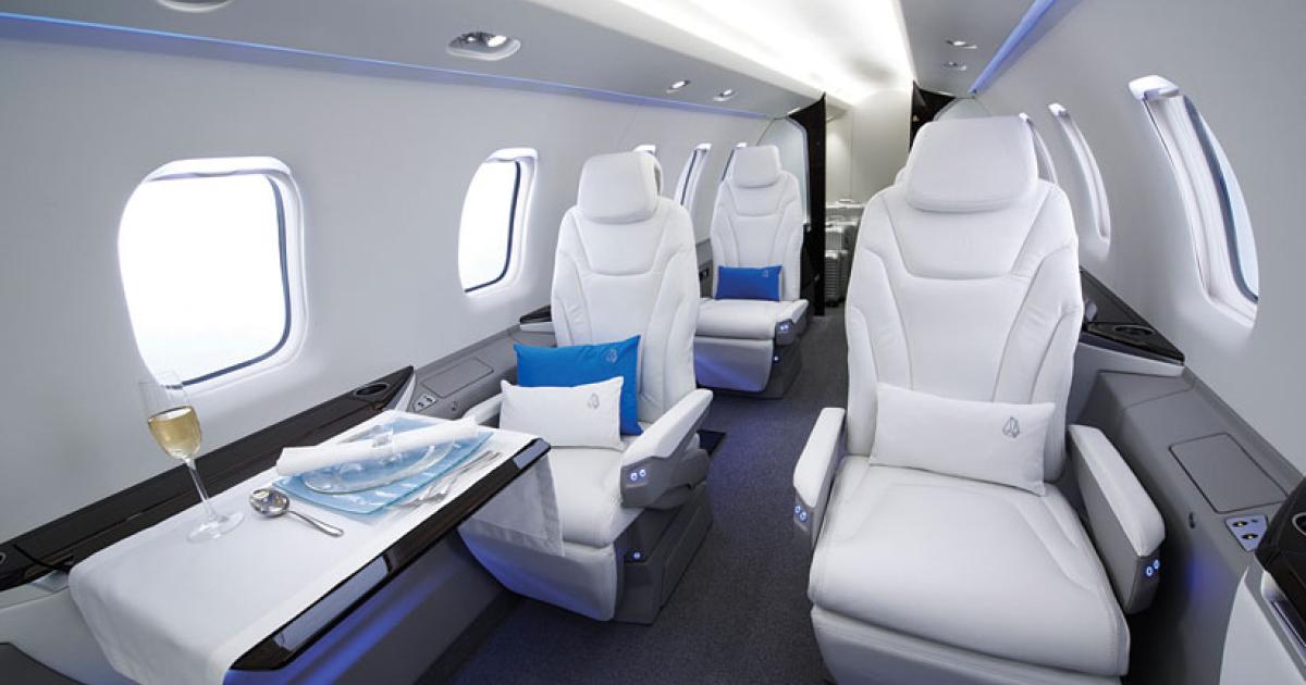 The PC-24’s 501-cu-ft cabin, larger than that of the midsize Cessna Citation XLS+, is said to evoke the beauty, uniqueness and versatility of Swiss crystals.