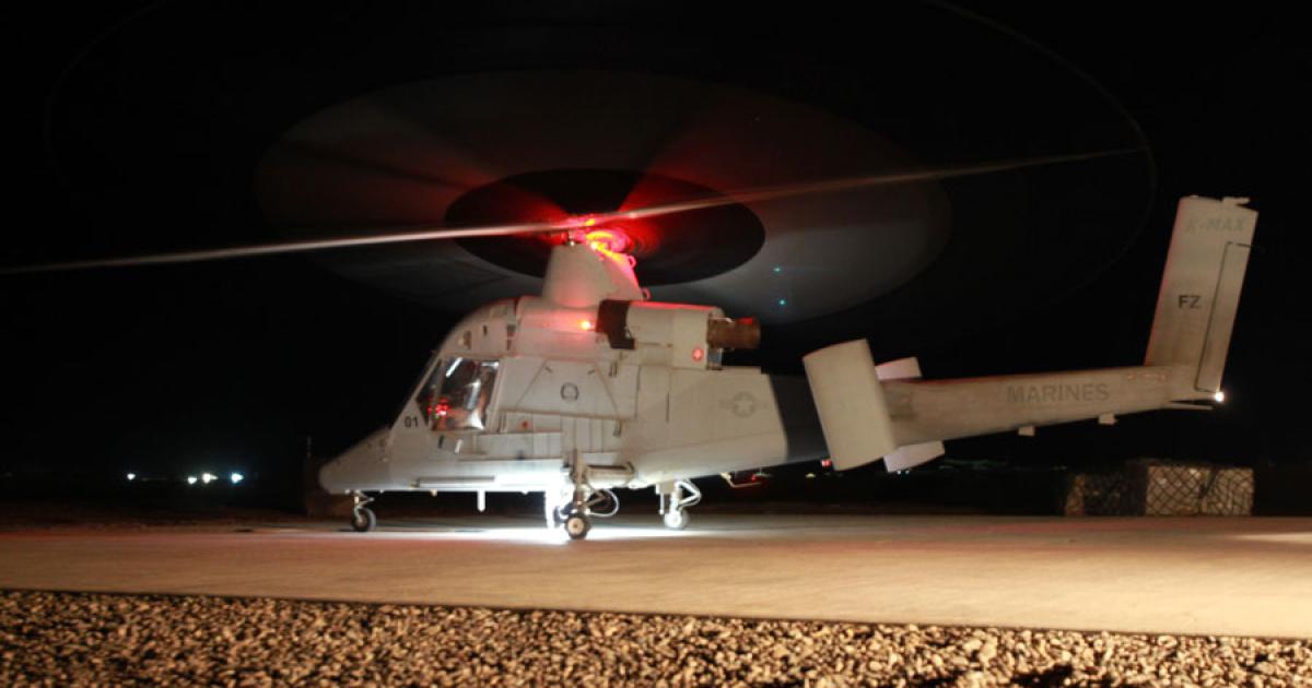 The U.S. Marine Corps has operated two unmanned K-Max helicopters in Afghanistan exclusively at night. (Photo: Lockheed Martin)