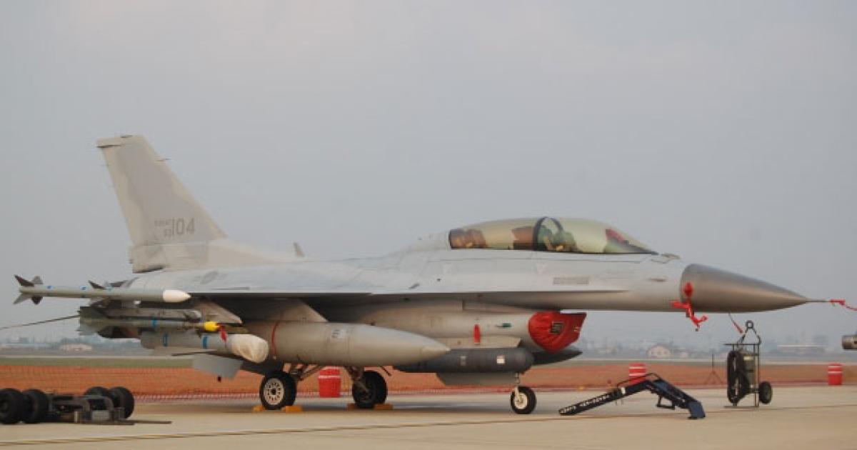 This is one of about 130 Korean air force F-16s that will be upgraded by BAE Systems, rather than Lockheed Martin. (Photo: Chris Pocock)