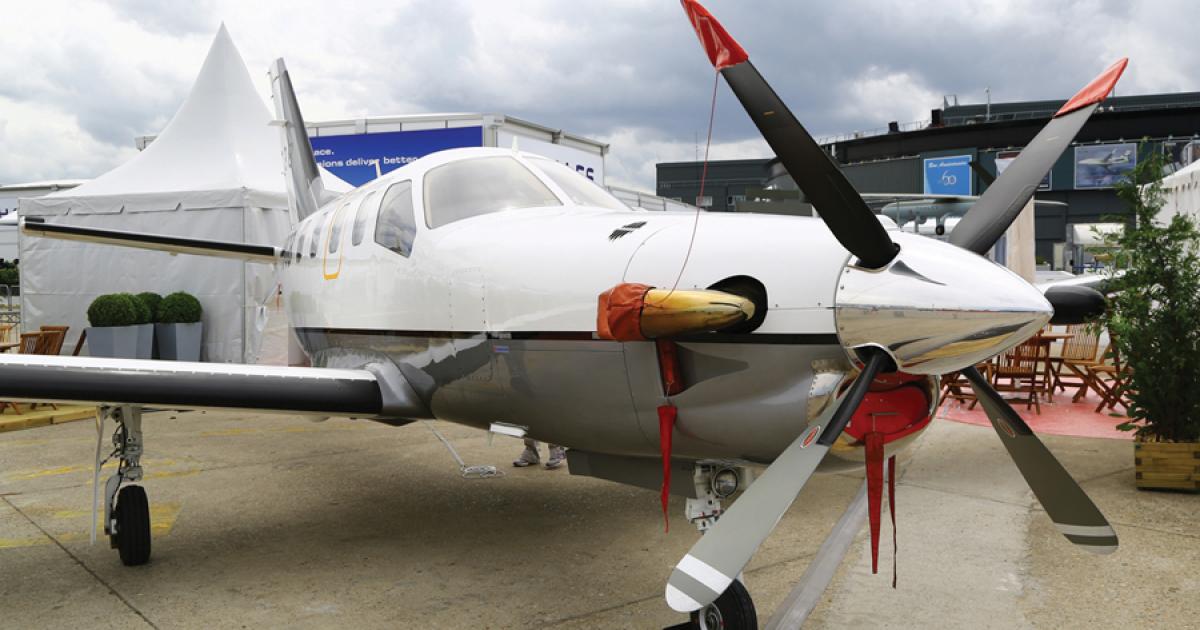 Daher-Socata is showcasing the multi-mission (MMA) version of the TBM 850 here in Paris (Static O62). A retractable sensor pod is mounted on the aft fuselage. (Photo: David McIntosh)