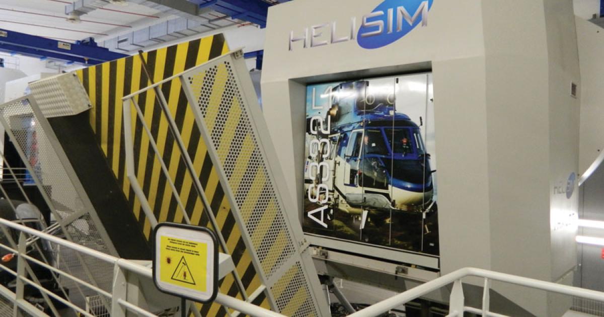 Helisim operates five level D rotorcraft simulators, include one each for the AS332L1 and AS332L2 Super Pumas (and military Cougars); AS365N2 Dauphin/Panther; EC225; and EC155 civilian Eurocopter models. Company president and CEO Patrick Bourreau prefers to incorporate the entire flight envelope in training.