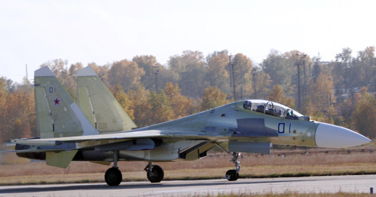 The first Su-30SM for the Russian Air Force was still unpainted when it made its first flight on September 21. (Photo: Irkut)