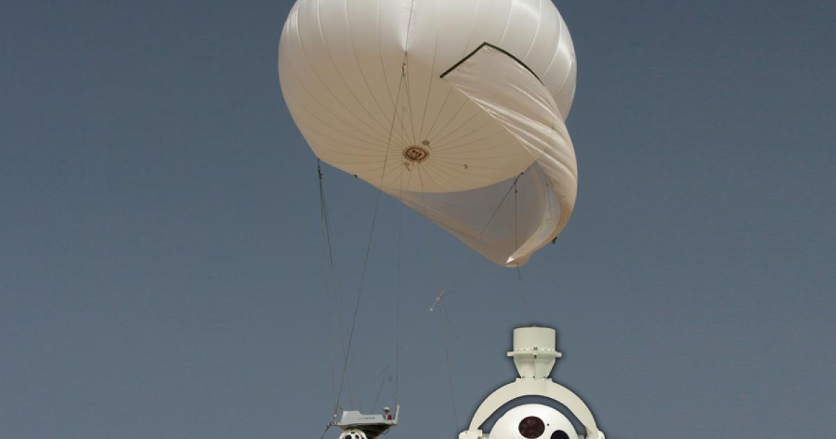 Controp’s three-axis stabilized camera can be carried by balloons and aerostats. Here the carrier is a Skystar 300 aerostat.