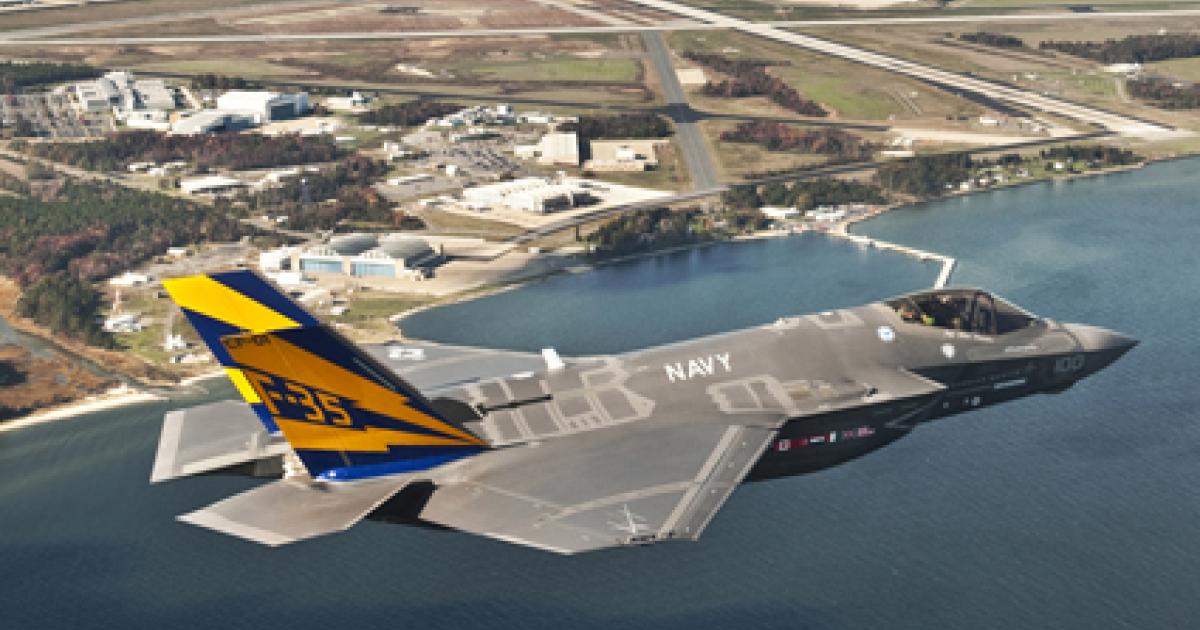 On November 6 the first F-35C arrived at Patuxent River for naval trials. (U.S. Navy)