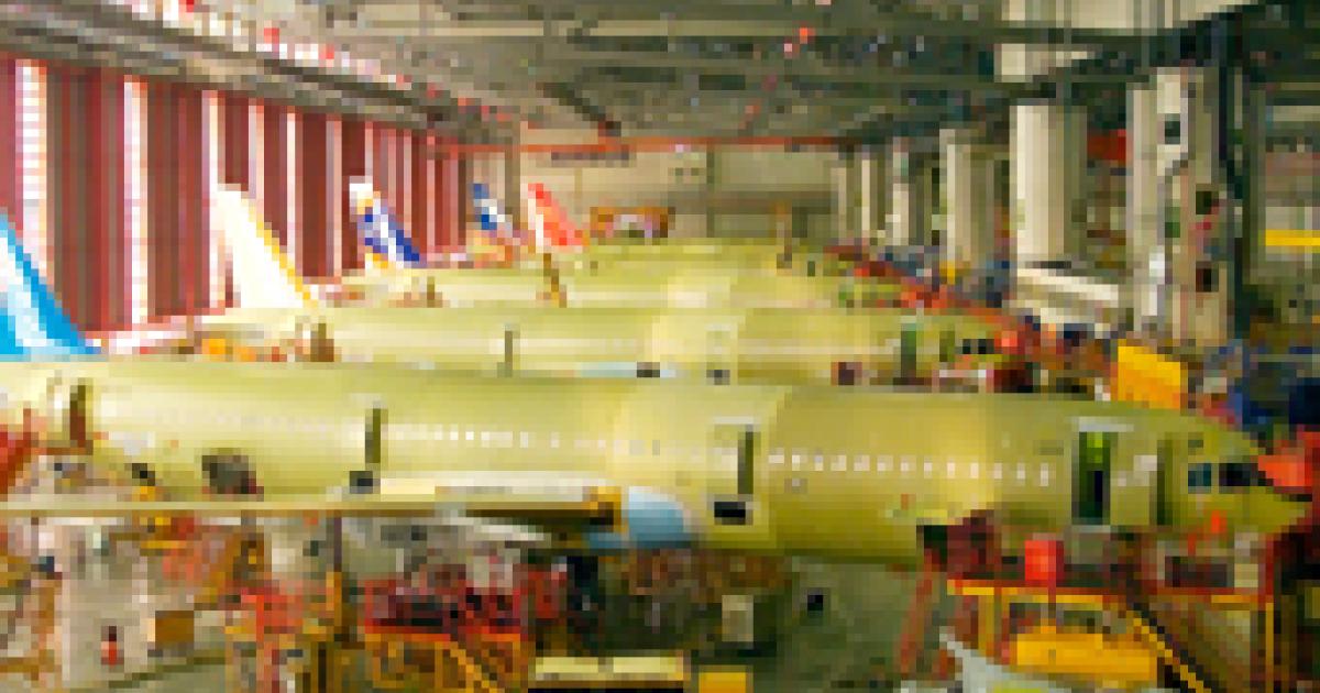 Aerospace manufacturers, like Airbus with its European factories, including this A320 line in Hamburg, Germany, are enjoying falling insurance costs.