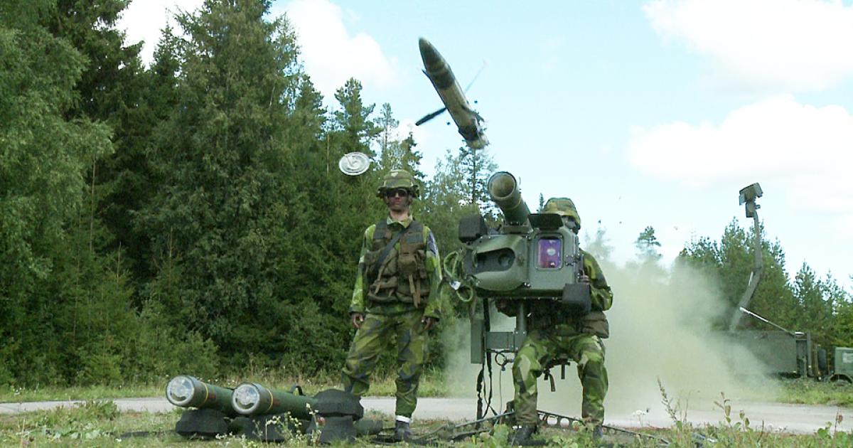 An RBS 70 missile leaves its canister en route to a target during a recent live-fire demonstration in Sweden. (Photo: Saab)