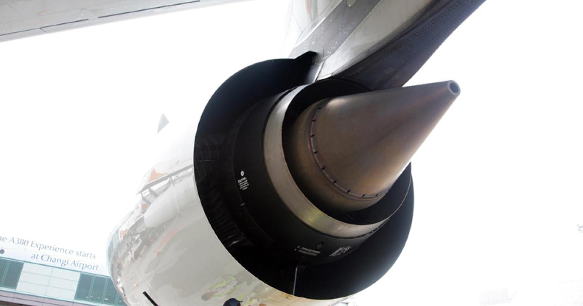 An advisory directive issued by the EASA on November 10 calls for repetitive inspections of Rolls-Royce Trent 900s every 20 flight cycles. (Copyright Rolls-Royce)