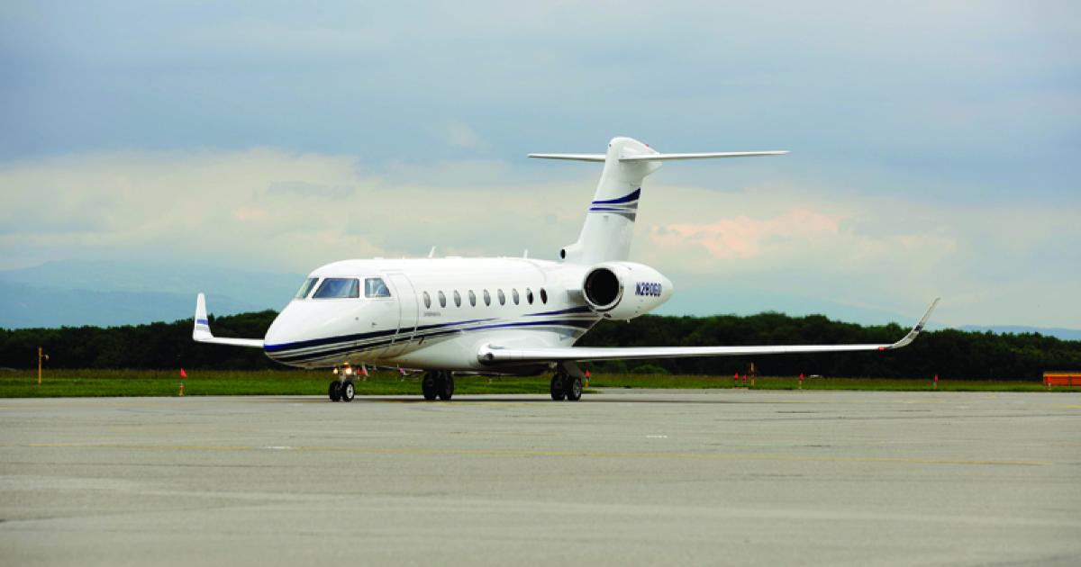 Both the large-cabin G650 and the super-midsize G280, pictured here, took time off from the flight test program to make their EBACE debut.