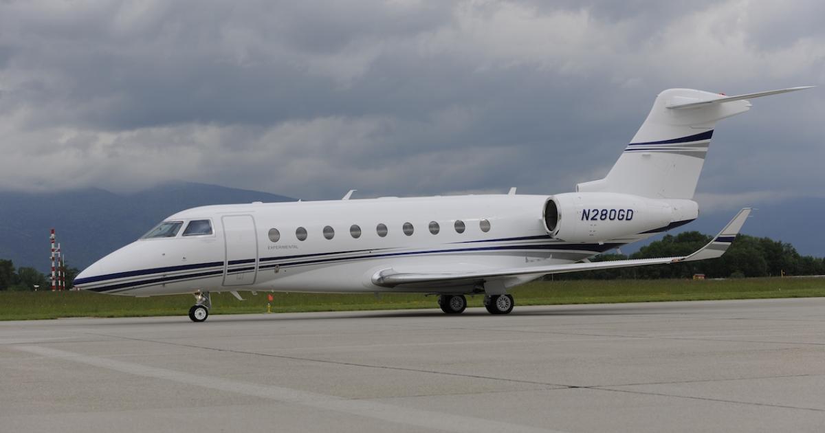 Gulfstream's G280 made its EBACE debut this year, arriving on May 12. Photo by Mark Wagner