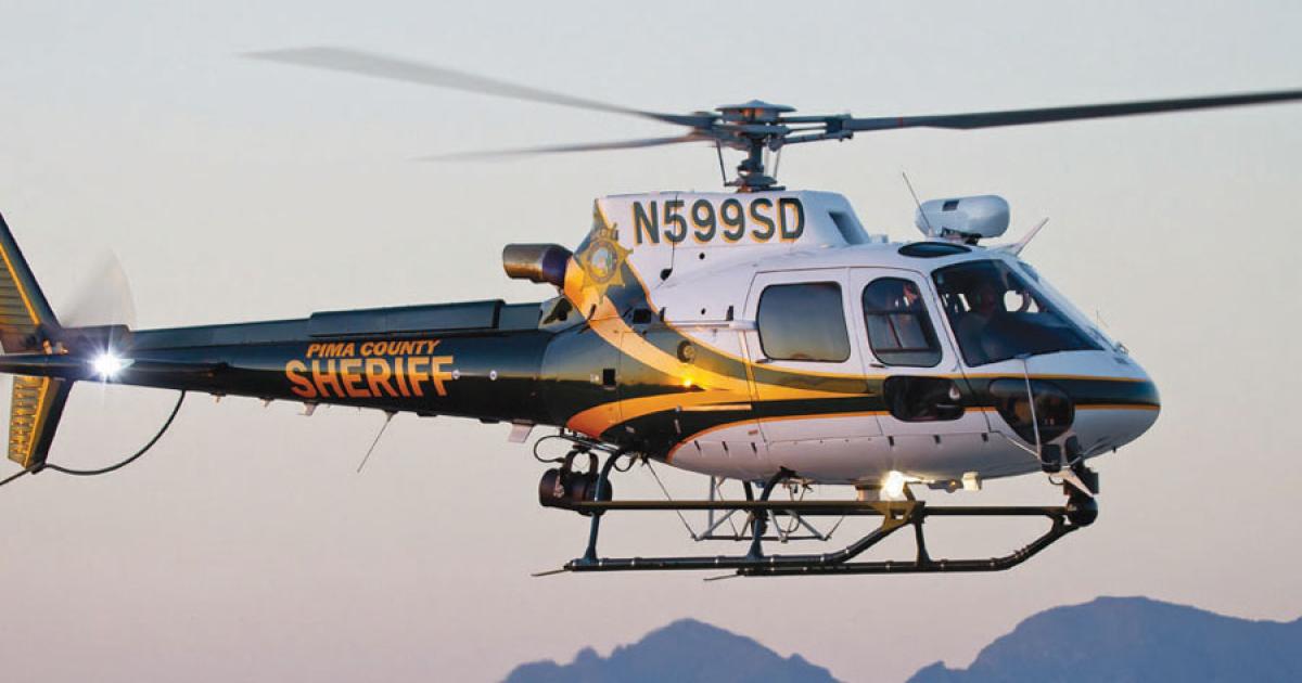 The Pima County (Ariz.) Sheriff’s Department’s new AS350B3e is being used for border-crime enforcement, tactical team insertion and search and rescue. It is also the first AS350B3e delivered to a U.S. law enforcement agency. 